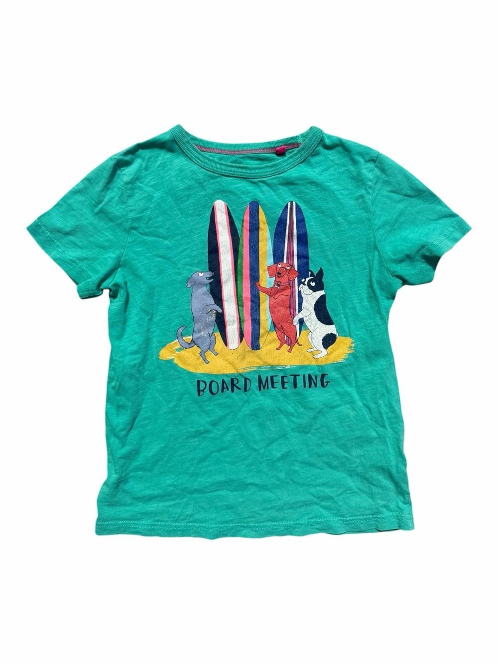 Boden Board Meeting Surf Dog Graphic T-Shirt Green Size 8-9Y Cotton Short Sleeve